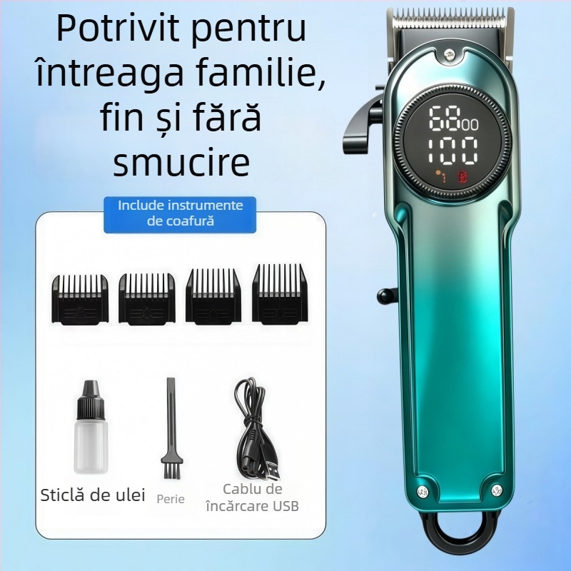 Mașină de tuns păr pentru uz casnic, motor fără perii, lamă detașabilă lavabilă, baterie încorporată, zgomot redus