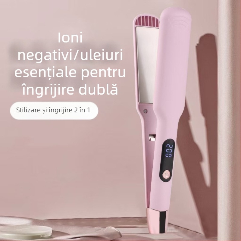 Placă electrică lată pentru netezire și ondulare a părului, unealtă duală cu ioni negativ pentru îngrijirea părului