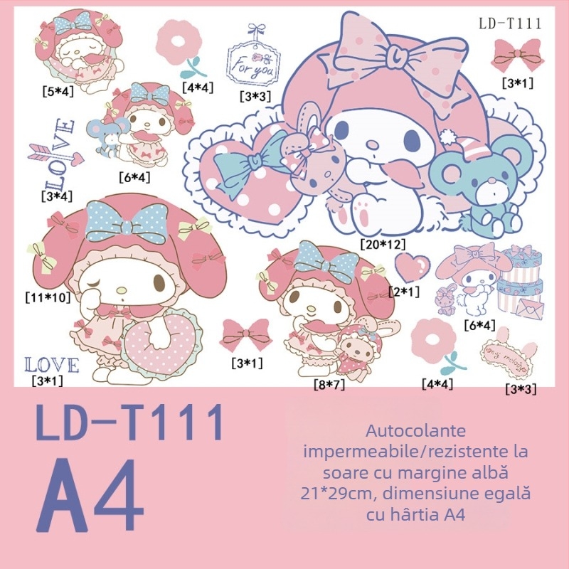 Set de autocolante My Melody pentru bagaje, valiză, vehicul electric, laptop, iPad și sticlă de apă – impermeabil