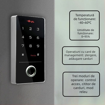 Sistem extern impermeabil de control al accesului cu amprentă, PIN, card ID și deschidere de ușă de la distanță prin aplicație mobilă