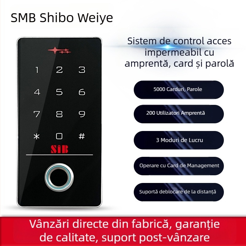Sistem extern impermeabil de control al accesului cu amprentă, PIN, card ID și deschidere de ușă de la distanță prin aplicație mobilă