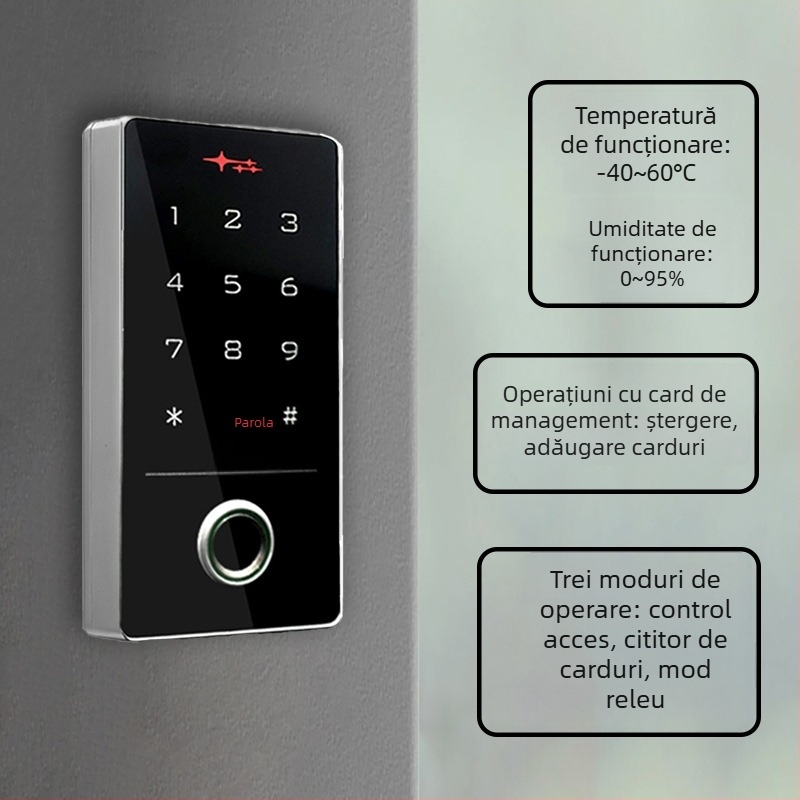 Sistem extern impermeabil de control al accesului cu amprentă, PIN, card ID și deschidere de ușă de la distanță prin aplicație mobilă