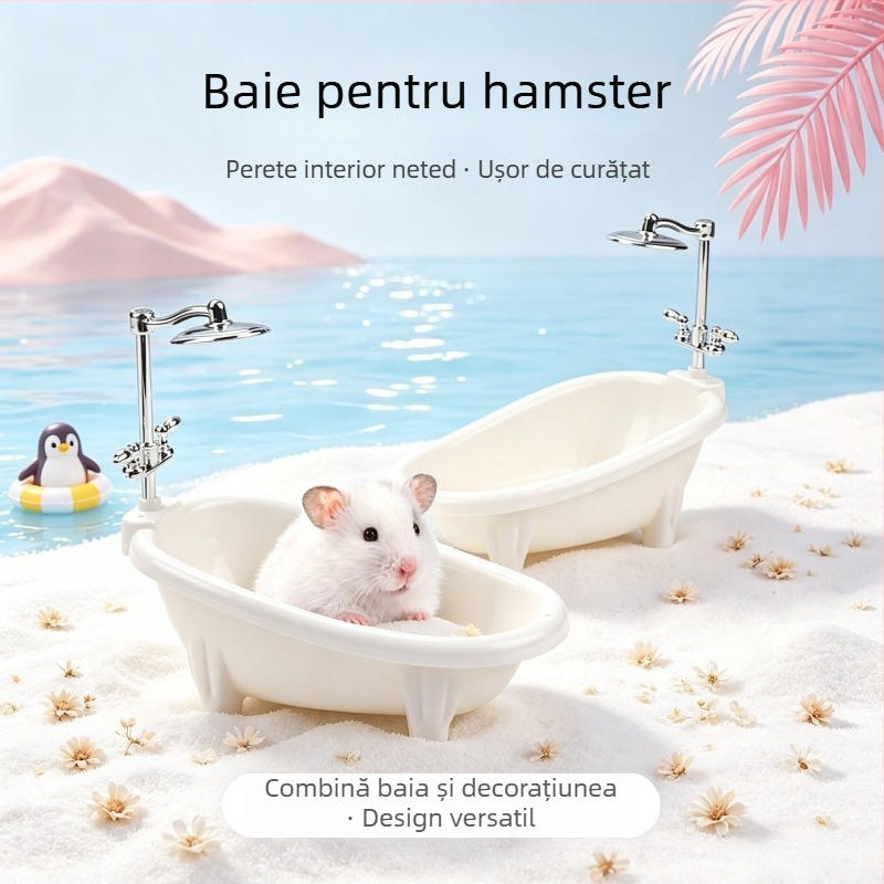 Vas de baie pentru hamster — vas de baie din plastic, cu protecție împotriva stropilor pentru animale de companie mici