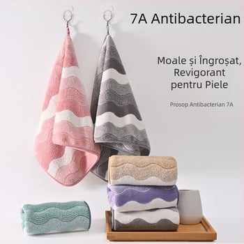 Prosop nou din coral fleece 7A, gros, moale și foarte absorbant, nu lasă scame, model valuri de apă, unisex