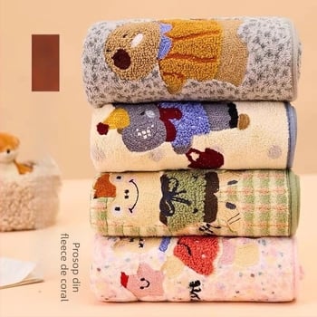 Prosop din fleece coral antibacterian 7A, absorbant, fără scame, grosime medie, 35x75 cm, pentru baie și față
