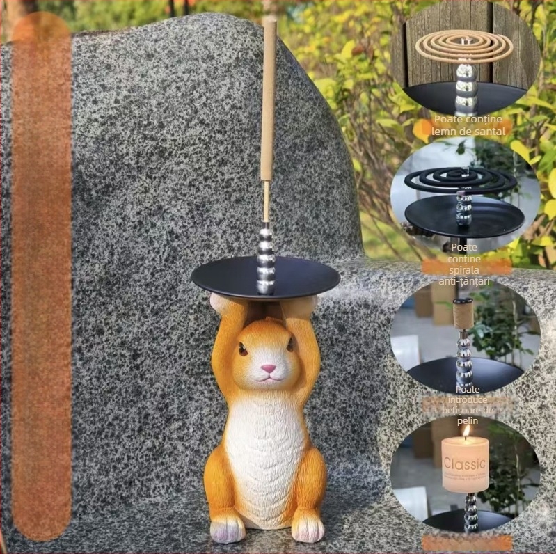 Ornament de grădină din rășină, temă animală, pentru exterior, depozitare de tămâie, decor peisaj