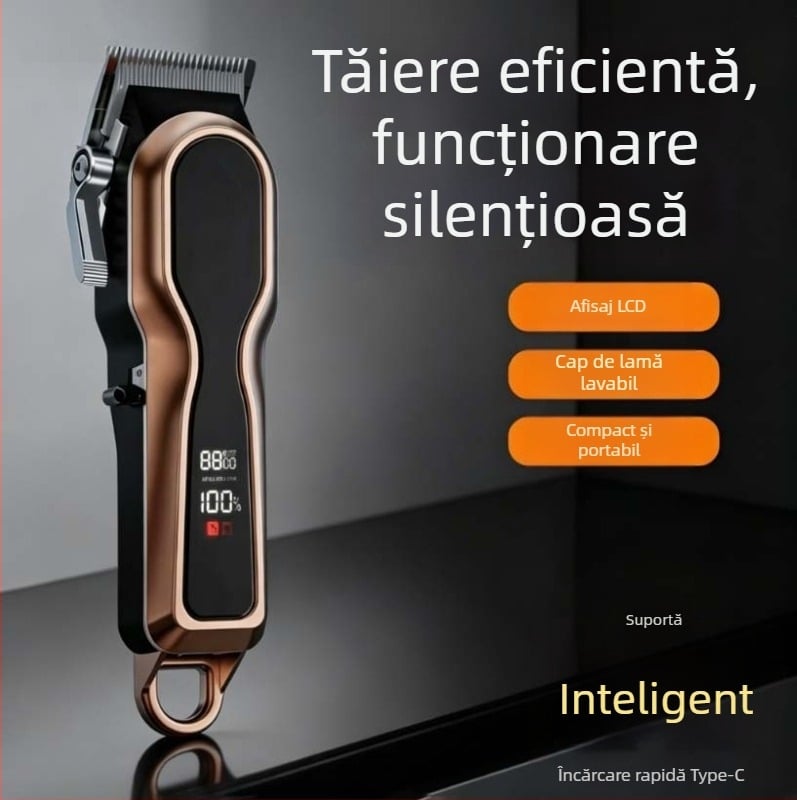 Mașină de tuns profesională pentru salon, reîncărcabilă, distanță reglabilă între lame, autonomie mare a bateriei