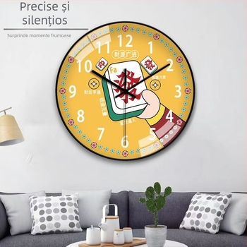 Ceas de perete stil chinezesc pentru sală de mahjong, cu mișcare cuarț, montaj fără găuri, pentru interior