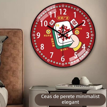 Ceas de perete stil chinezesc pentru sală de mahjong, cu mișcare cuarț, montaj fără găuri, pentru interior