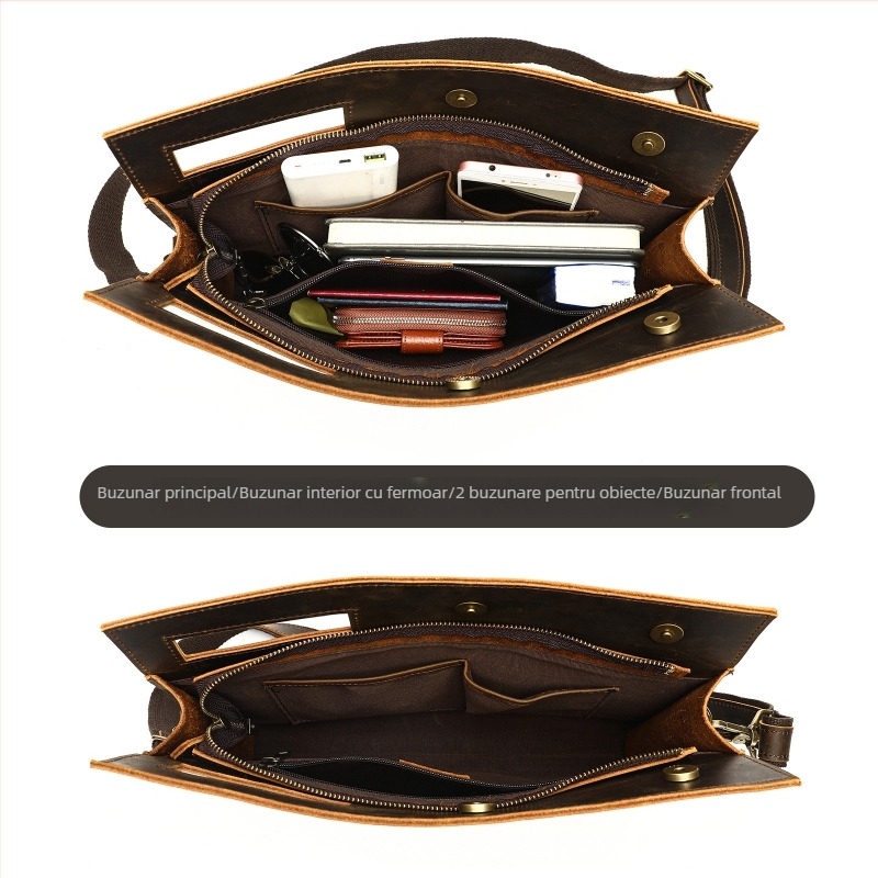 Geantă clutch vintage pentru bărbați din piele Crazy Horse, piele de vită de primă calitate, geantă crossbody pentru afaceri