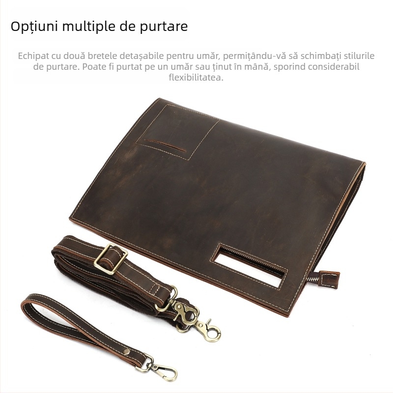 Geantă clutch vintage pentru bărbați din piele Crazy Horse, piele de vită de primă calitate, geantă crossbody pentru afaceri