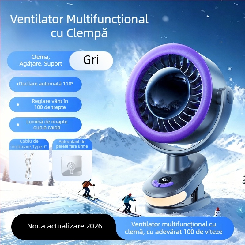 Ventilator de birou cu răcire cu gheață pe bază de semiconductor, clip, cap oscilant, model 2026