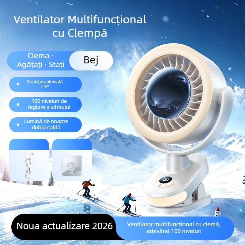 Ventilator de birou cu răcire cu gheață pe bază de semiconductor, clip, cap oscilant, model 2026