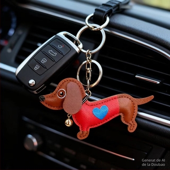 Pandantiv din piele pentru chei, în formă de dachshund miniatural