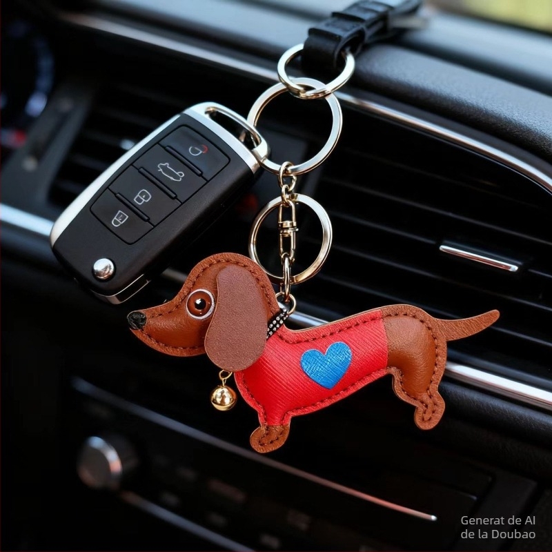 Pandantiv din piele pentru chei, în formă de dachshund miniatural