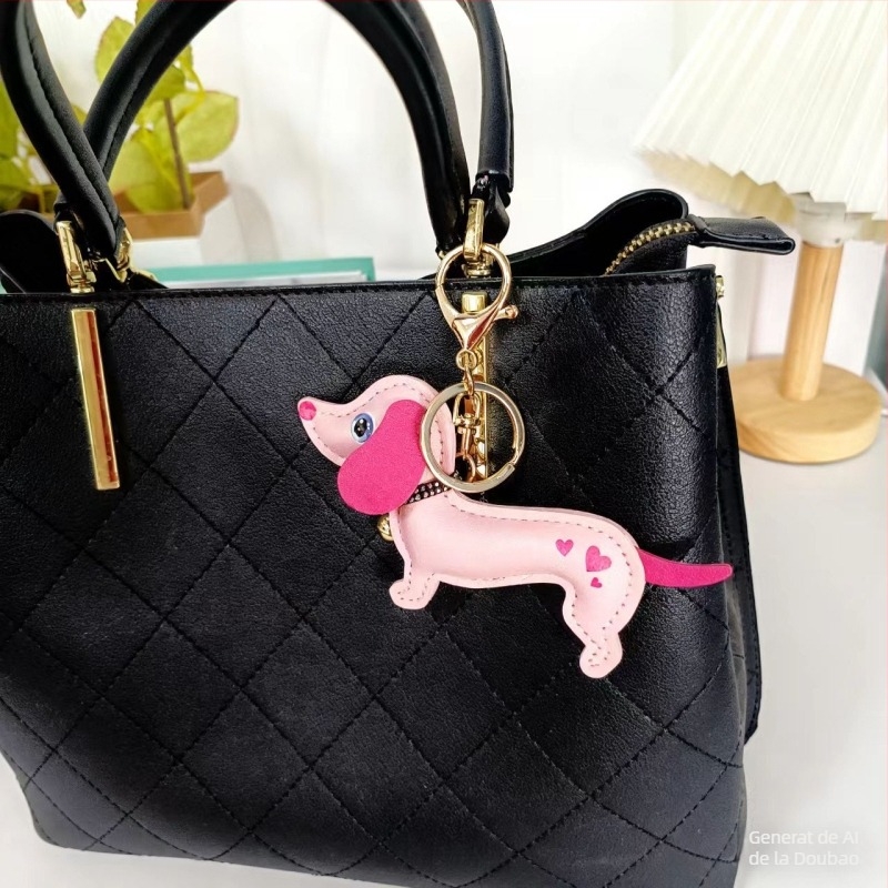 Pandantiv din piele pentru chei, în formă de dachshund miniatural