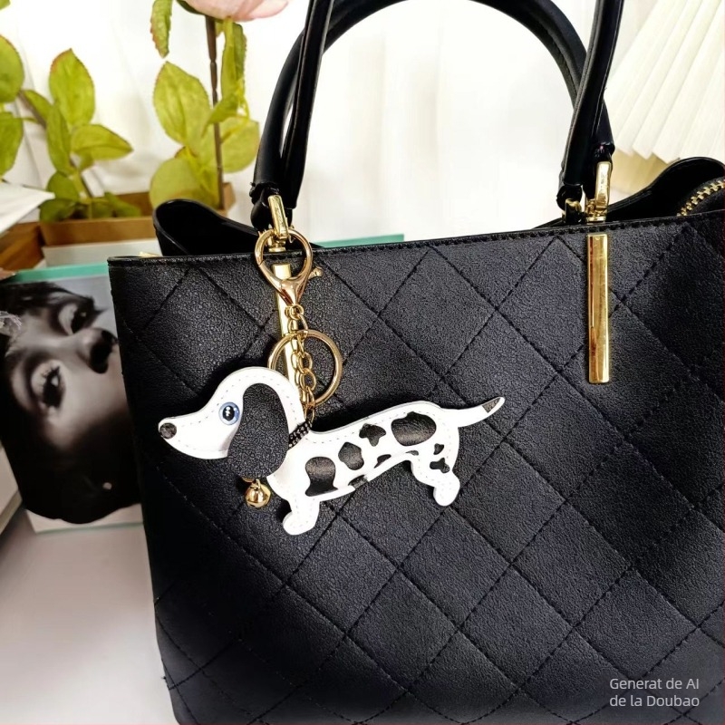 Pandantiv din piele pentru chei, în formă de dachshund miniatural