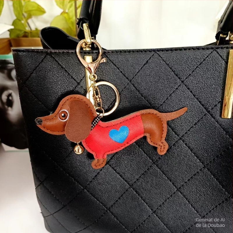 Pandantiv din piele pentru chei, în formă de dachshund miniatural