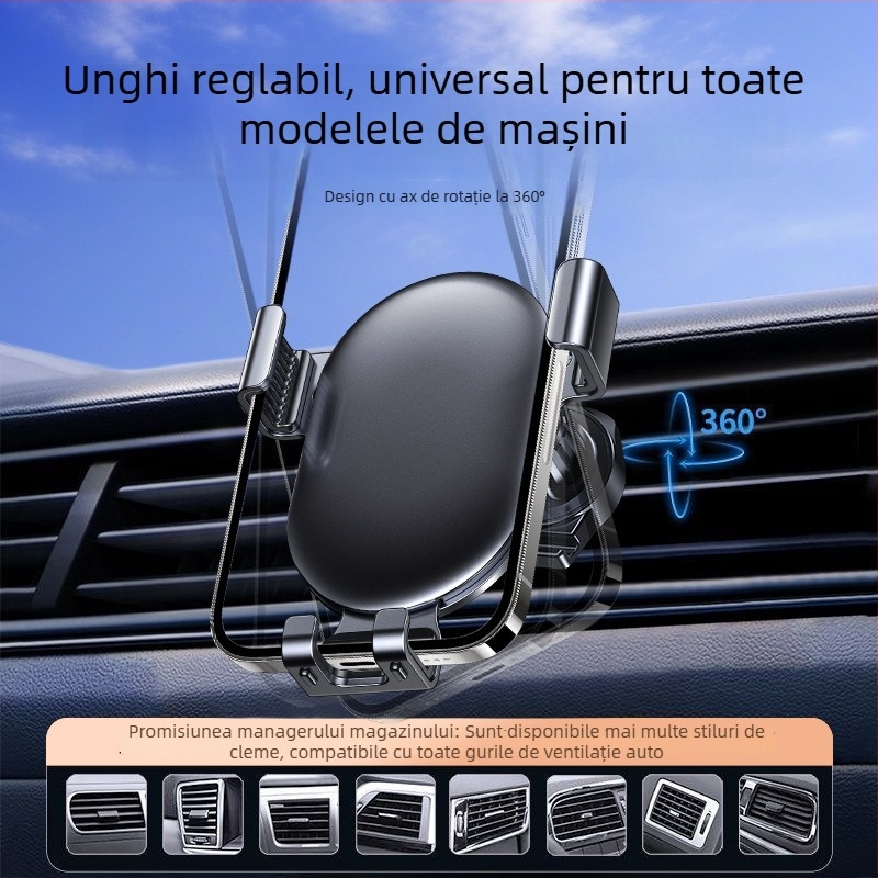 Suport pentru telefon pentru ventilarea mașinii, cu sprijin gravitațional și cârlig metalic – suport universal pentru navigație GPS (ABS + metal)