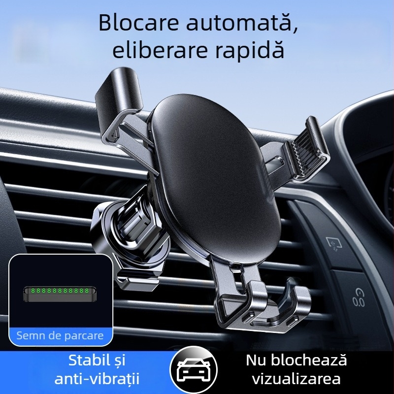 Suport pentru telefon pentru ventilarea mașinii, cu sprijin gravitațional și cârlig metalic – suport universal pentru navigație GPS (ABS + metal)