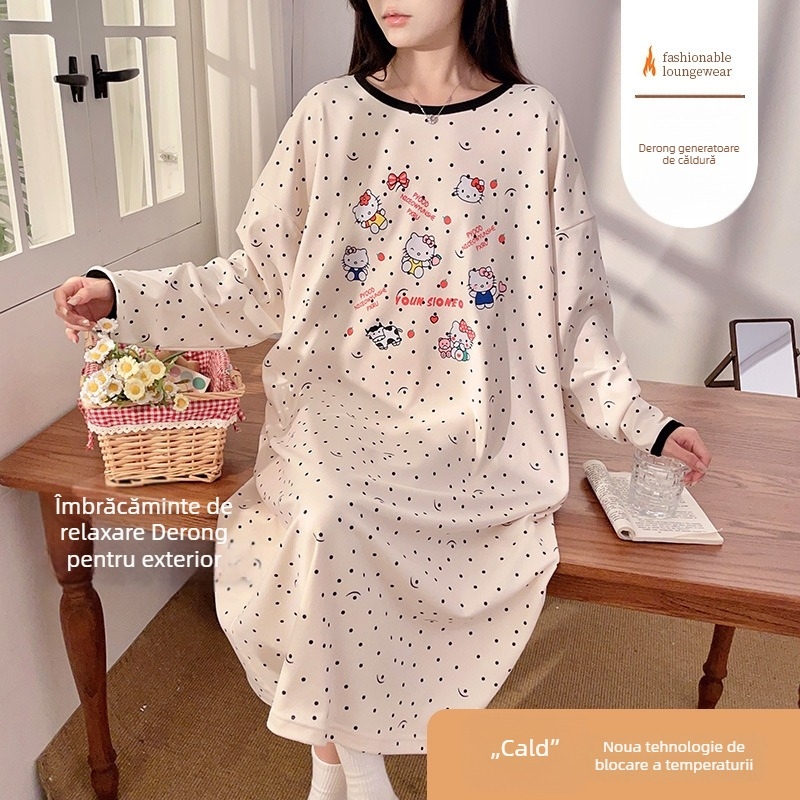 Pijamală de noapte din catifea cu dungi, stil coreean, pentru femei, mâneci lungi, croială lejeră, maternitate, lungime medie, toamnă-iarnă