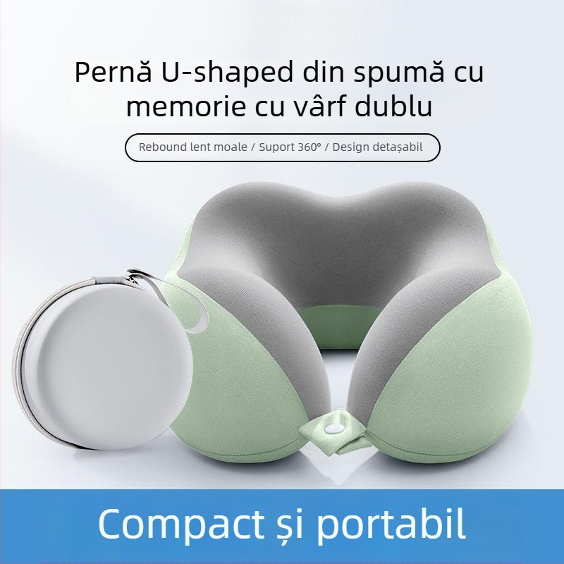 Perne de călătorie din spumă cu memorie, formă U, portabile pentru zbor, pliabile, pentru dormit pe burtă