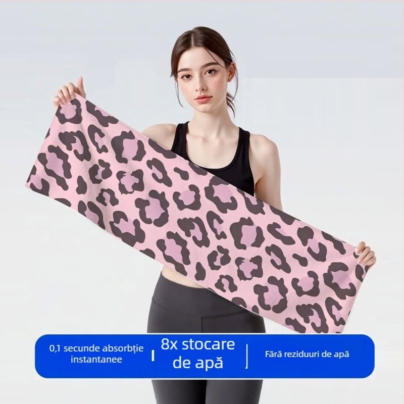 Prosop sport leopard print, microfibră, uscare rapidă, absorbant la transpirație, pentru alergare și antrenament, unisex