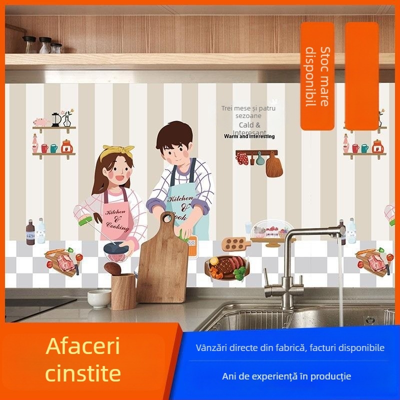 Sticker de perete pentru bucătărie, rezistent la ulei, impermeabil și la temperaturi înalte, model cu animale amuzante, autocolant pentru plăci cu folie de aluminiu