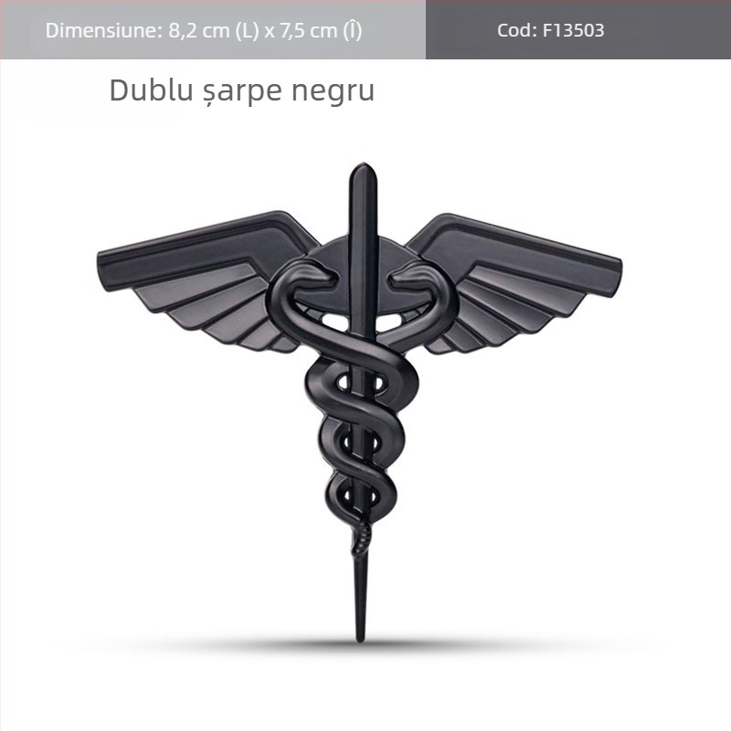 Autocolant metalic Life Star cu șerpi dubli, insignă de ambulanță, decor lateral și posterior