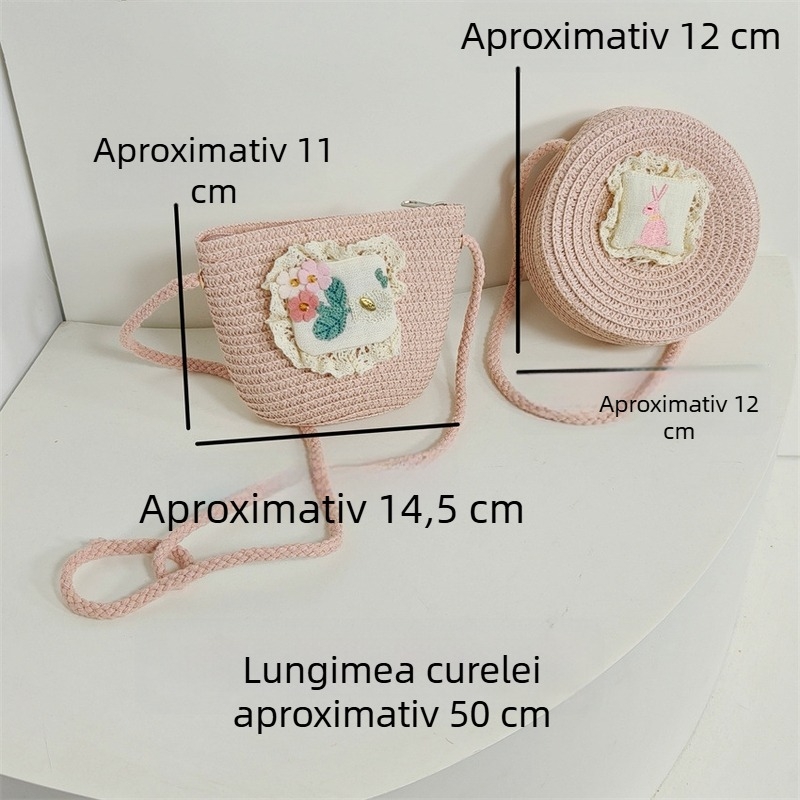 Geantă țesută pentru fetiță, pentru vacanță la plajă, geantă de paie cu curea crossbody, primăvară-vară 2026, drăguț portofel pentru copii
