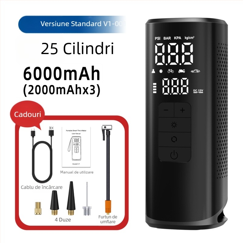 Pompă de aer wireless pentru mașină, portabilă, înaltă putere, pentru pneuri, presiune mare, încărcare USB, lumină LED, întrerupere automată
