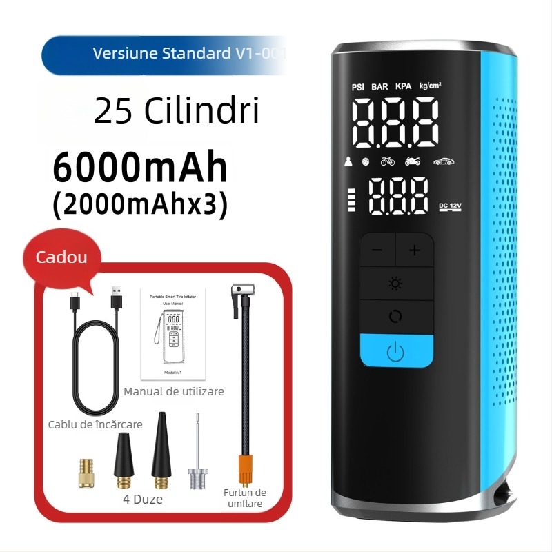 Pompă de aer wireless pentru mașină, portabilă, înaltă putere, pentru pneuri, presiune mare, încărcare USB, lumină LED, întrerupere automată