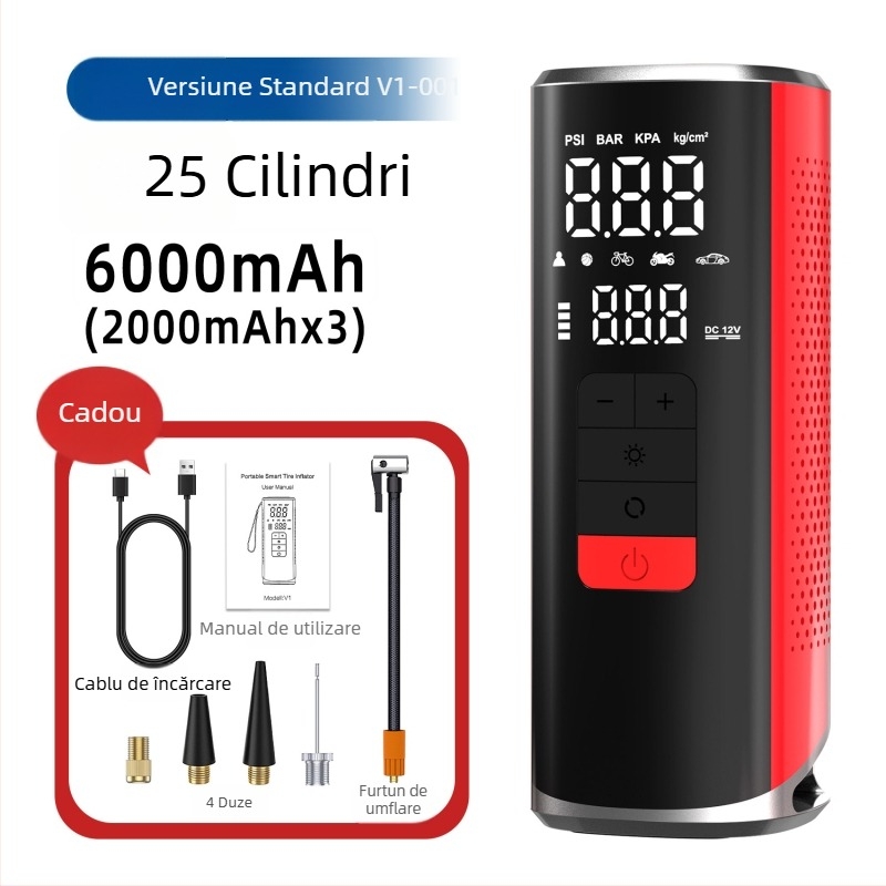 Pompă de aer wireless pentru mașină, portabilă, înaltă putere, pentru pneuri, presiune mare, încărcare USB, lumină LED, întrerupere automată