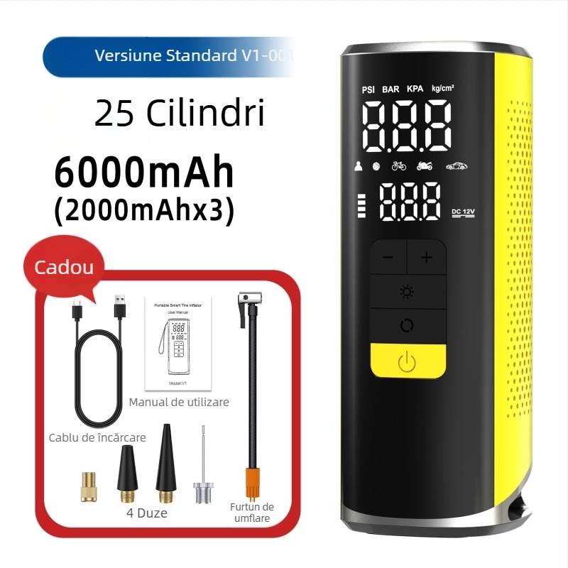 Pompă de aer wireless pentru mașină, portabilă, înaltă putere, pentru pneuri, presiune mare, încărcare USB, lumină LED, întrerupere automată