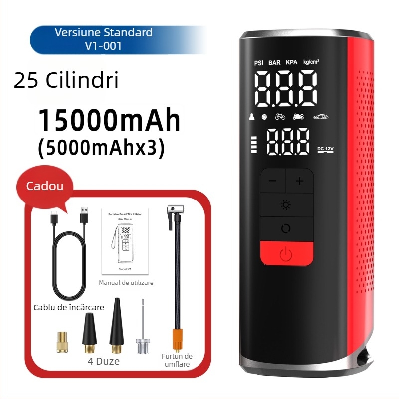 Pompă de aer wireless pentru mașină, portabilă, înaltă putere, pentru pneuri, presiune mare, încărcare USB, lumină LED, întrerupere automată
