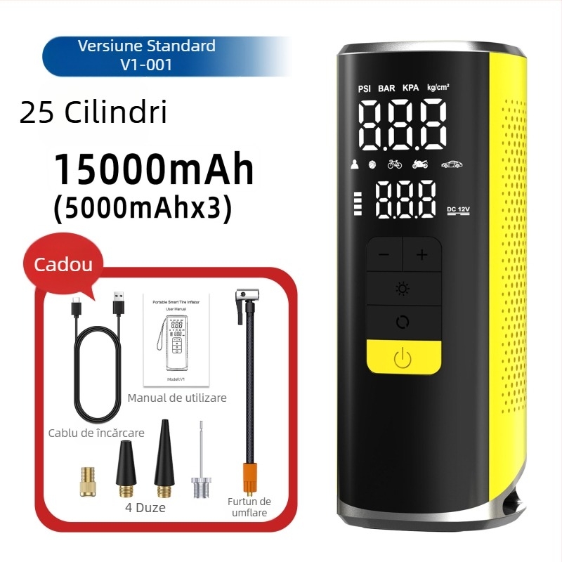 Pompă de aer wireless pentru mașină, portabilă, înaltă putere, pentru pneuri, presiune mare, încărcare USB, lumină LED, întrerupere automată