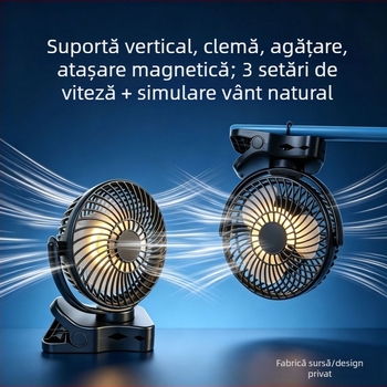 Ventilator USB cu clips pentru birou, lampă de noapte magnetică, compact 4 în 1, portabil