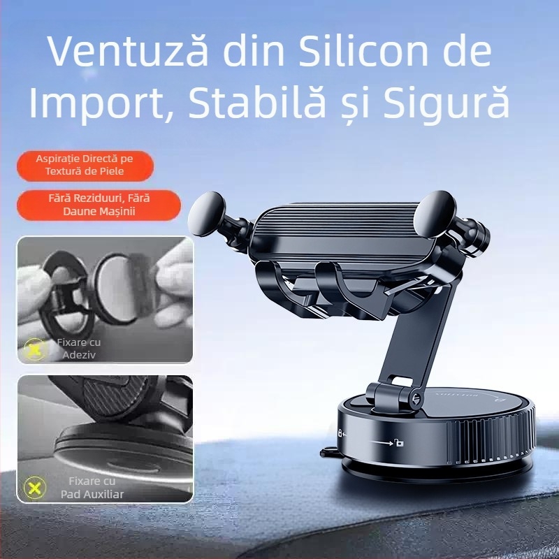 Suport auto pentru telefon 2026 cu ventuză pe consola centrală – suport cu gravitație anti vibrații