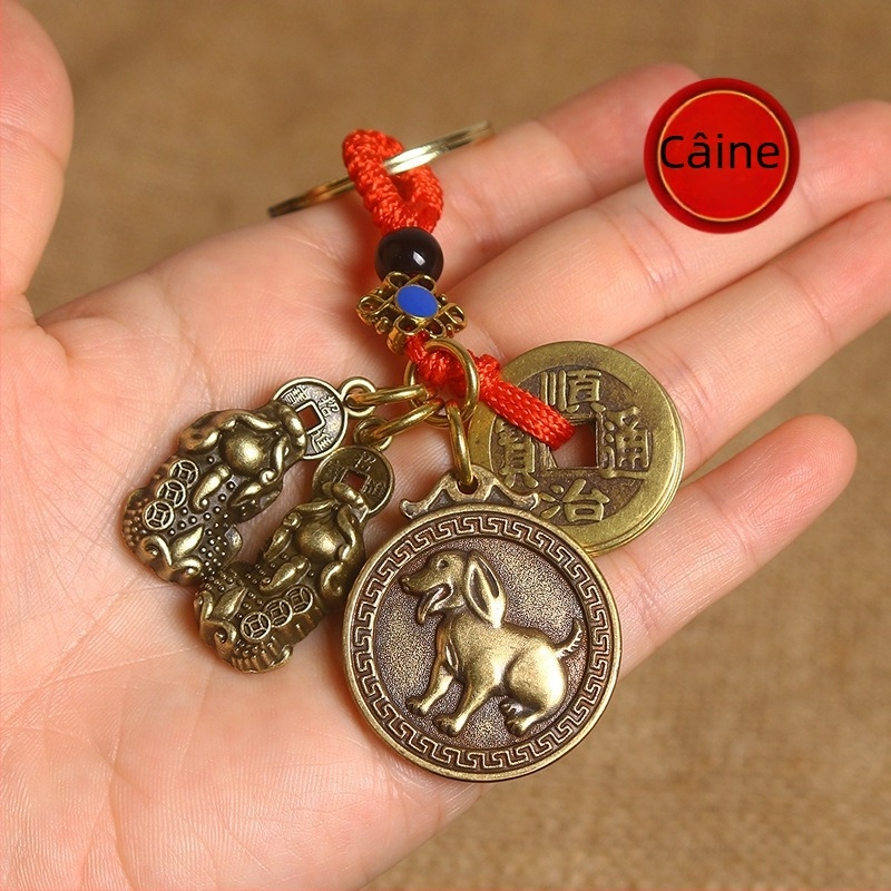 Pandantiv din aliaj de zinc pentru breloc, cu doisprezece semne ale zodiacului, monedă a celor cinci împărați, Pixiu dublu talisman, amulet roșu noroc