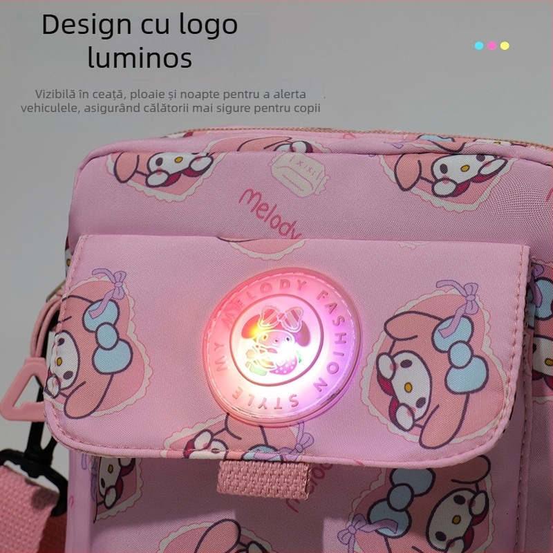 Geantă de umăr pentru copii cu logo care strălucește, design drăguț de desene animate, ușoară