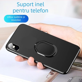 Suport universal pentru telefon cu inel, bază metalică compactă pliabilă, cu montaj prin adeziv, pentru mașină