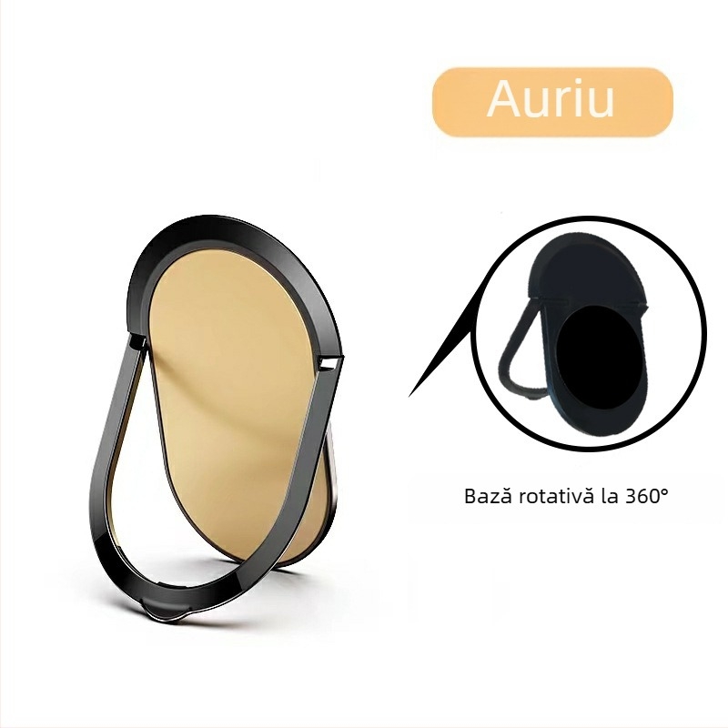 Suport universal pentru telefon cu inel, bază metalică compactă pliabilă, cu montaj prin adeziv, pentru mașină
