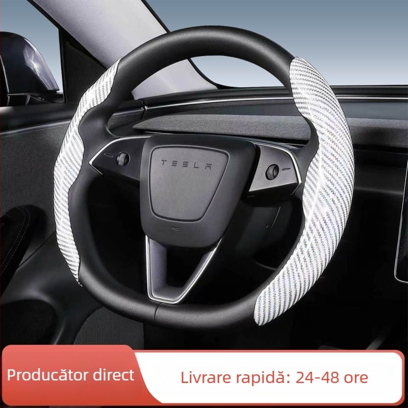 Husă universală pentru volan, model carbon-fibre, toate anotimpurile, diametrul 38 cm