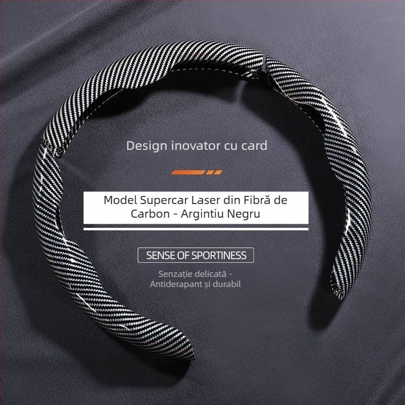 Husă universală pentru volan, model carbon-fibre, toate anotimpurile, diametrul 38 cm