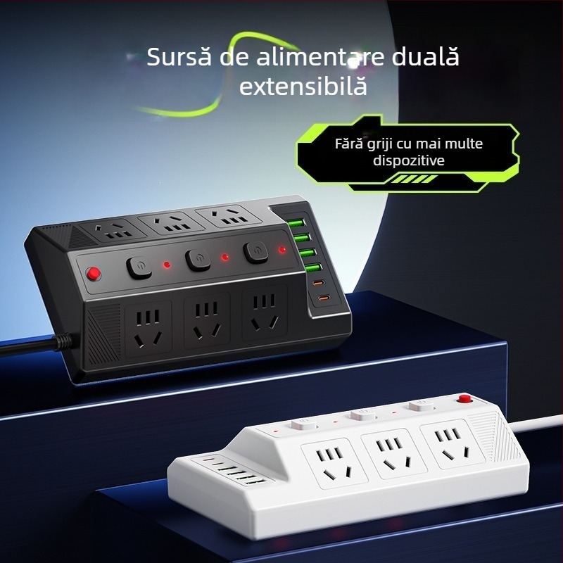 Priză USB multifuncțională cu 4 porturi USB și 2 porturi Type-C, extensie de birou pentru casă