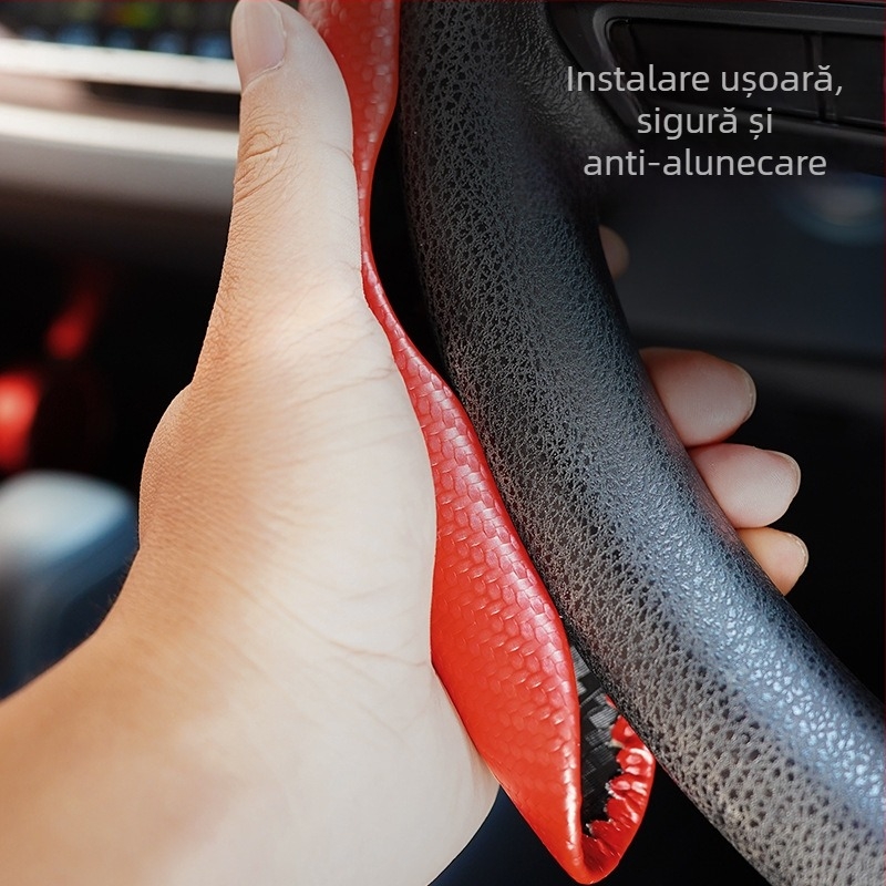 Husă de volan cu model din fibră de carbon, ultra-subțire, antiderapantă, universală pentru toate anotimpurile, formă în D, absorbantă de transpirație, accesorii interioare auto