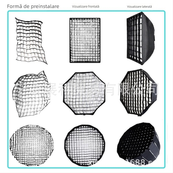 Softbox cu grilă pentru fotografie de studio, grilă octagonal-rectangulară cu model fagure, proiecție profundă, montaj rapid, difuzor de lumină și capac pentru bliț