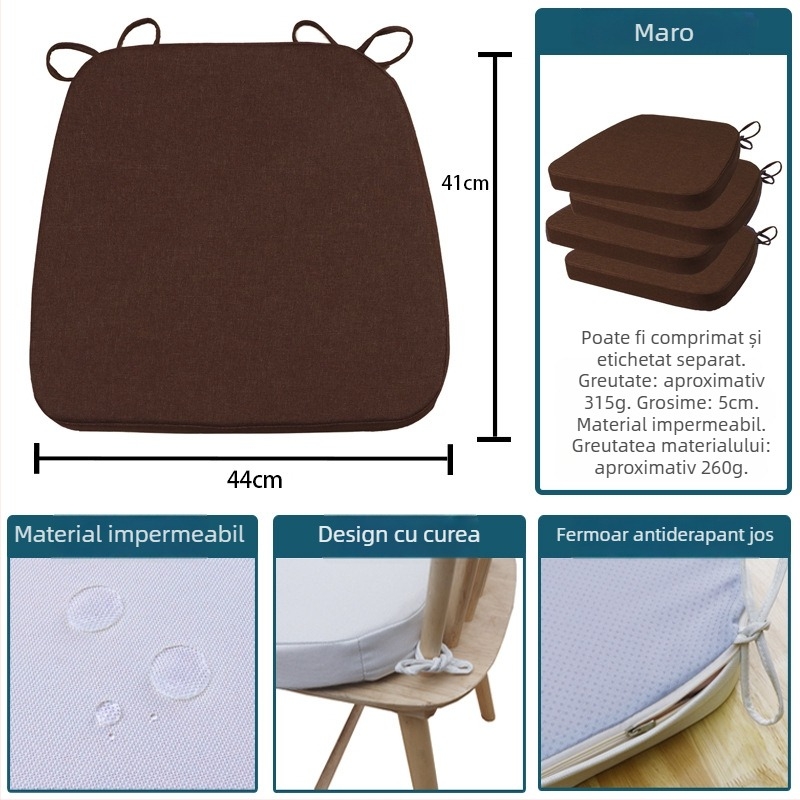 Pernă de șezut din in cu burete, pentru exterior, detașabilă și lavabilă, pernă pentru scaun de dining în formă de potcoavă