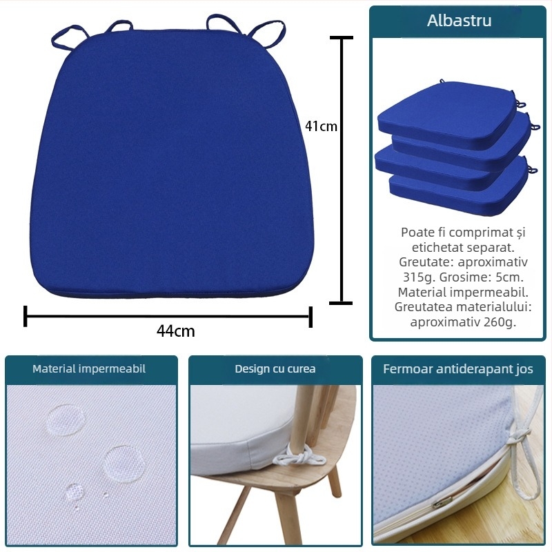 Pernă de șezut din in cu burete, pentru exterior, detașabilă și lavabilă, pernă pentru scaun de dining în formă de potcoavă