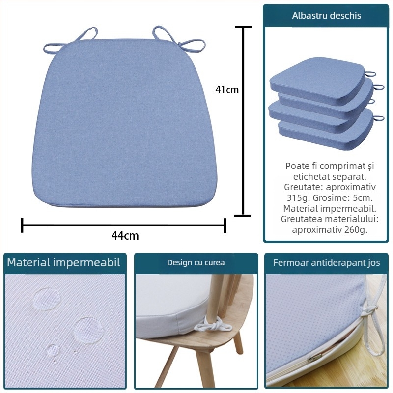 Pernă de șezut din in cu burete, pentru exterior, detașabilă și lavabilă, pernă pentru scaun de dining în formă de potcoavă